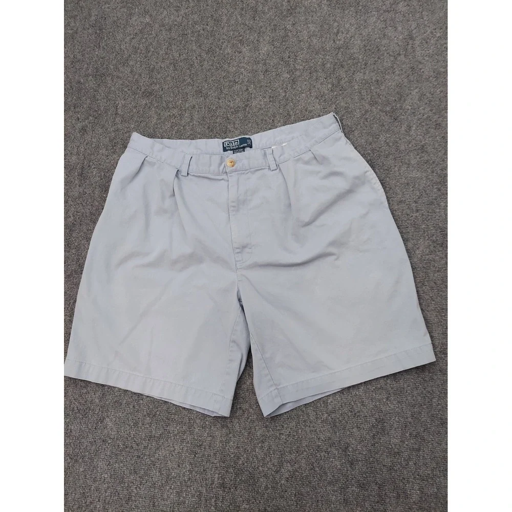 Vtg POLO RALPH LAUREN Shorts Mens 38 Blue Classic Chino Pleated Bermuda Beach